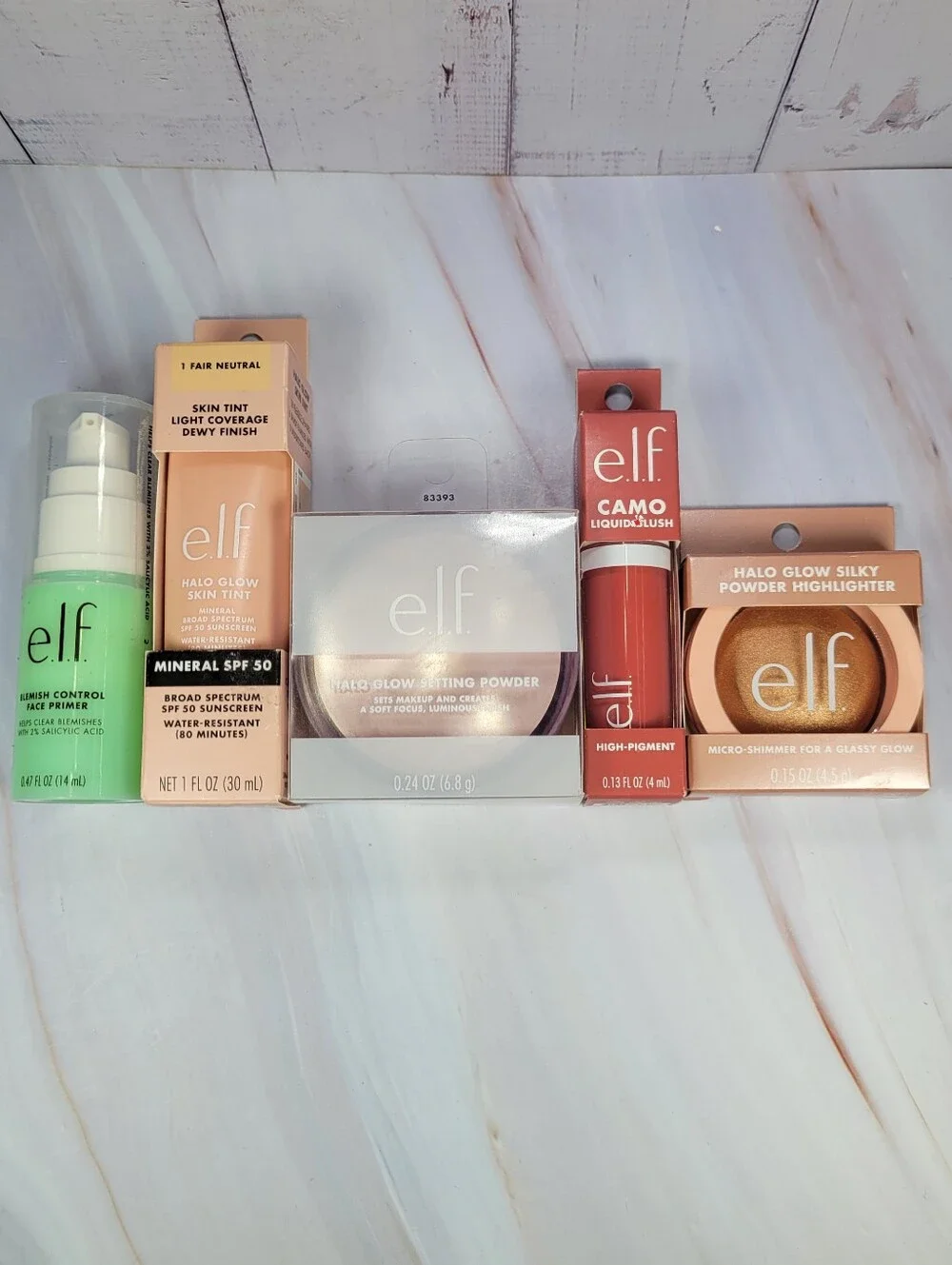 Elf Primer, Skin Tint Foundation,Setting Powder, Blush & Highlighter Bundle NEW
